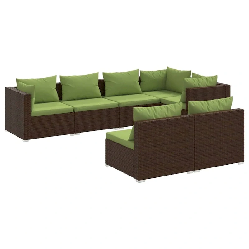 vidaXL Patio Lounge Set with Cushions Brown Poly Rattan - 27.6  x 27.6  x 24  - 27.6  x 27.6  x 24