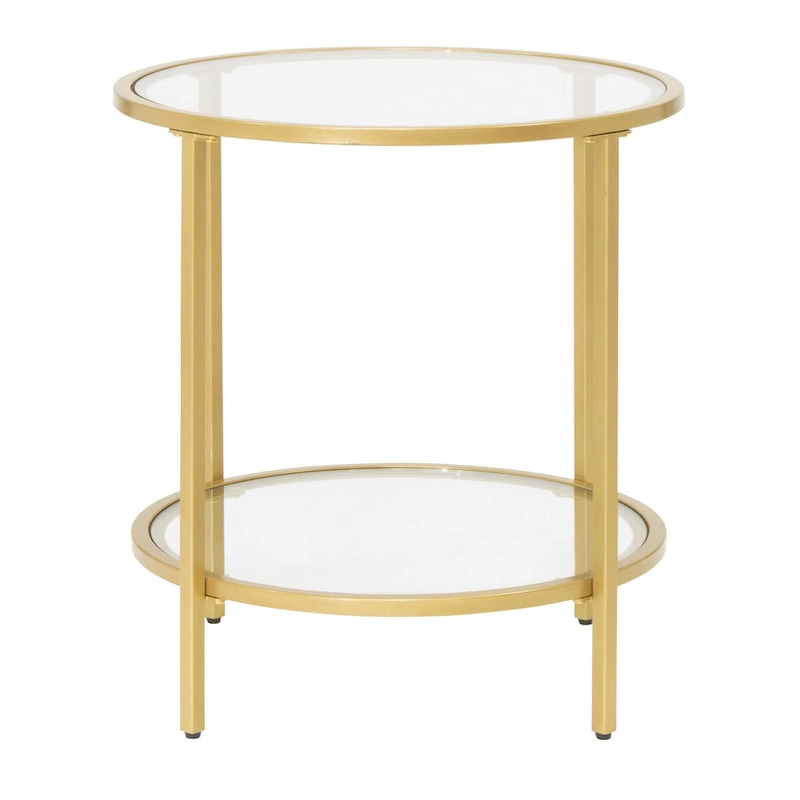 Carbon Loft Heimlich Glass with Metal Frame Round Modern Glass End Table