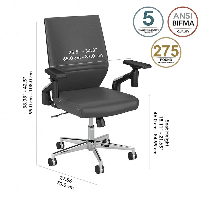 Mid Back Bonded Leather Office Chair with Adjustable Height and Armrests