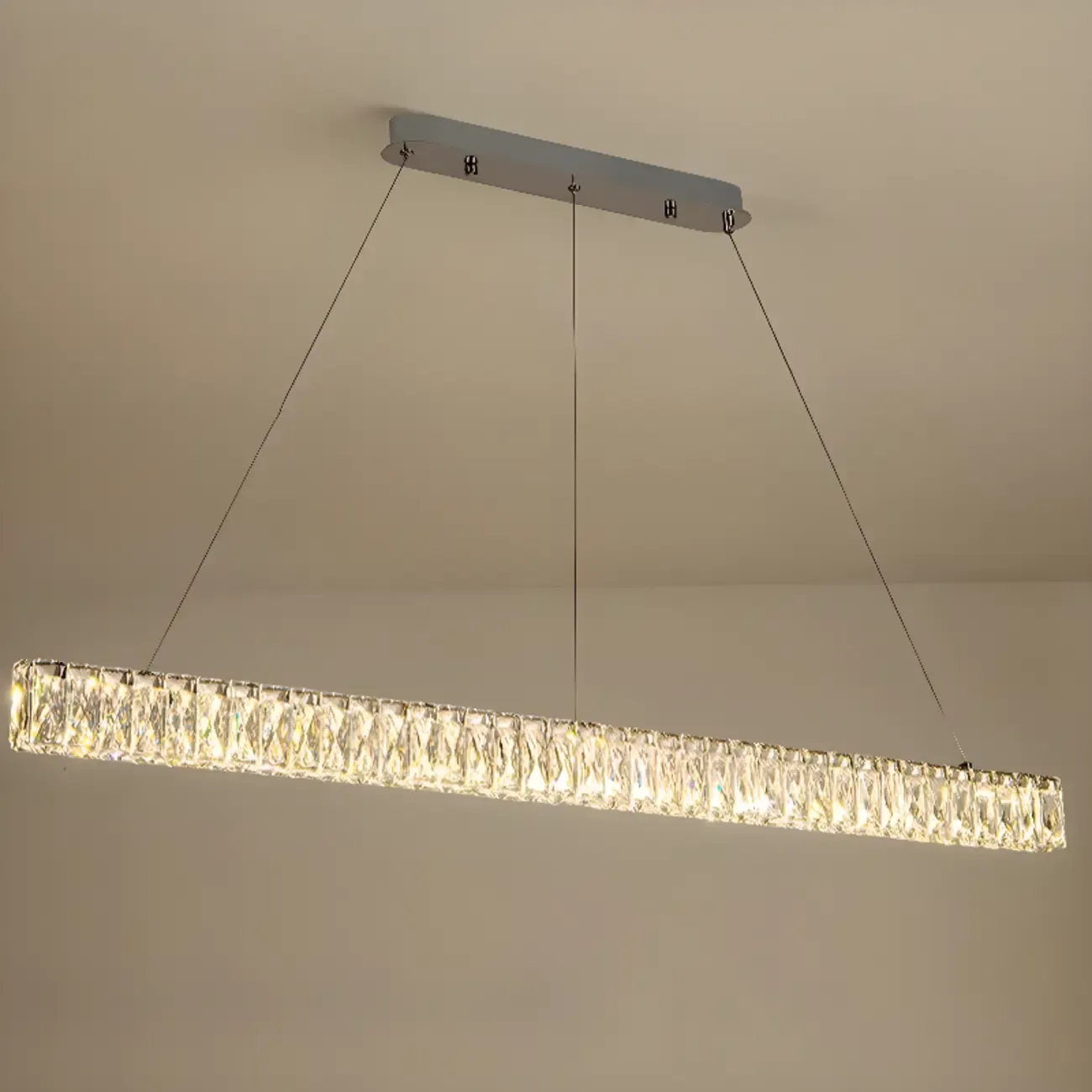 Rectangle Crystal Kitchen Island Pendant Light Dimmable LED