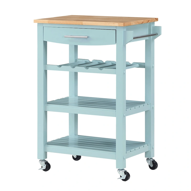 Ellaine 4 Tier Butcher Block Kitchen Cart with Drawer and Wine Rack