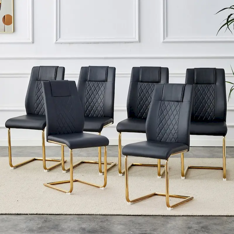 Modern dining chairs, set of 6, with faux leather soft cushion seats