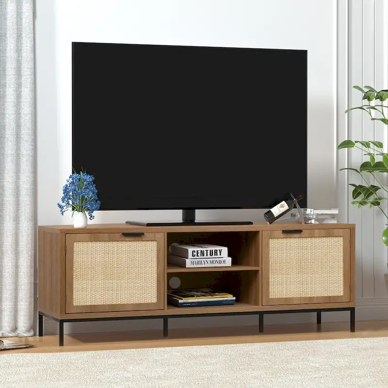 Modern TV Stand 2-Door Media Console Table Entertainment Center with 4 Storage Cabinets for TV's up to 65 - 59