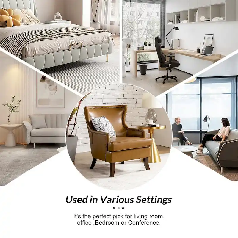 Angeles Mid-century Modern Ergonomic Vegan Leather Armchair with Wingback by HULALA HOME