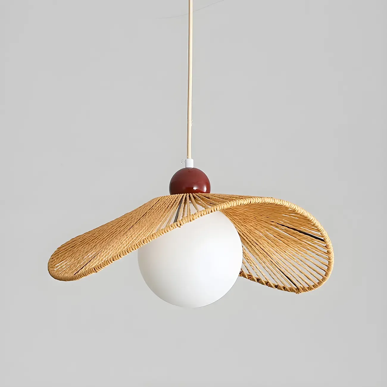 Rattan Curved White Glass Globe Pendant Light