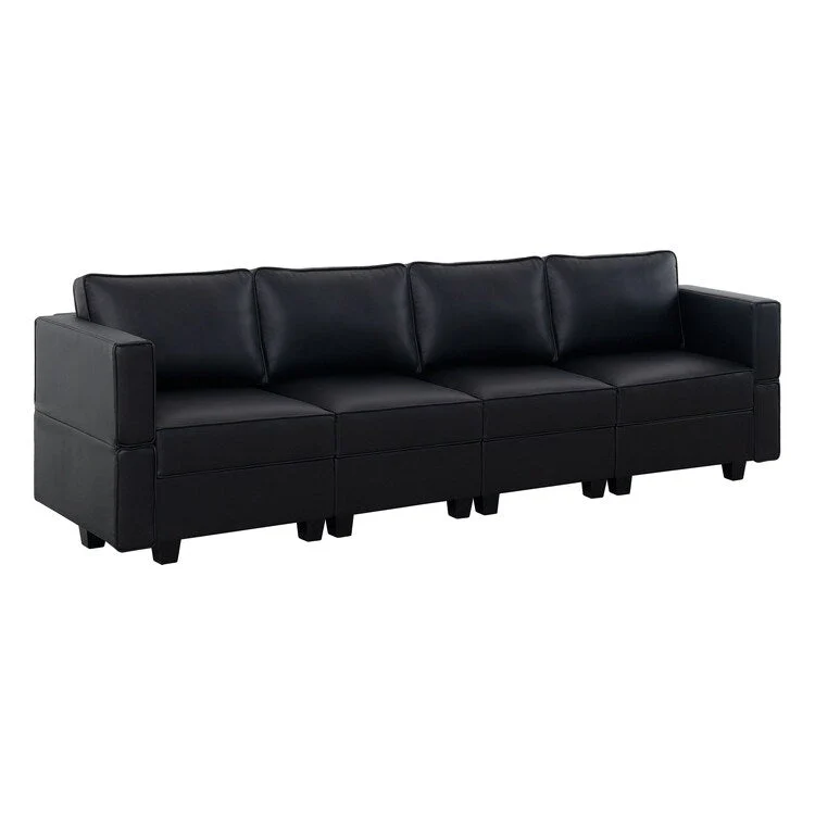 Modular U-Shaped 4 seater Air Leather Sofa with Adjustable armrest and Reversible Chaise