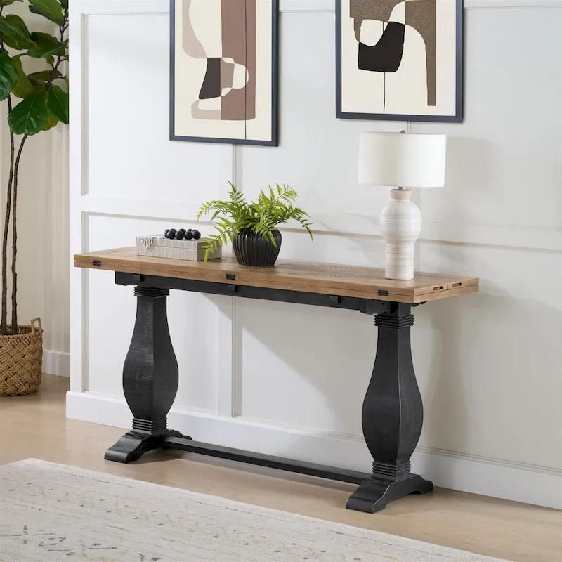 Napa 60 Solid Wood Pedestal Flip-top Sofa Console Table