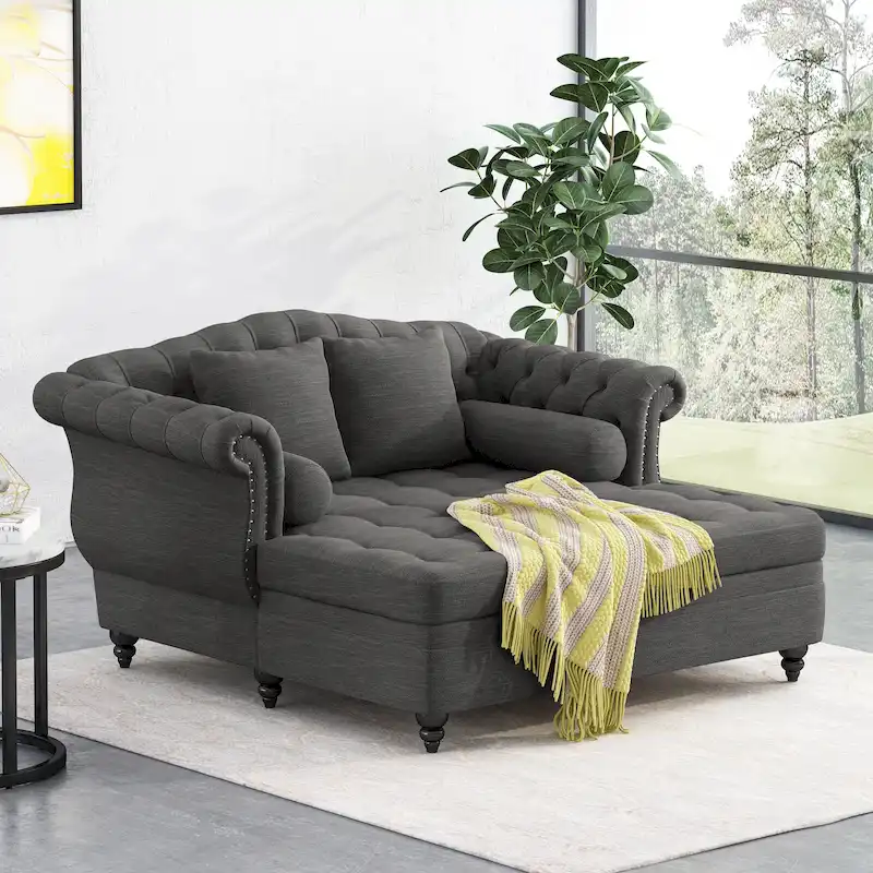 Wellston Tufted Double Chaise Lounge by Christopher Knight Home - 62.50 L x 58.50 W x 34.00 H