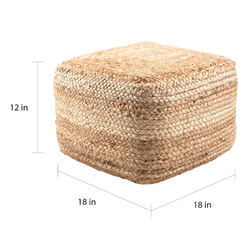 Juniper Home Saba Square Jute Pouf Ottoman/Foot Stool