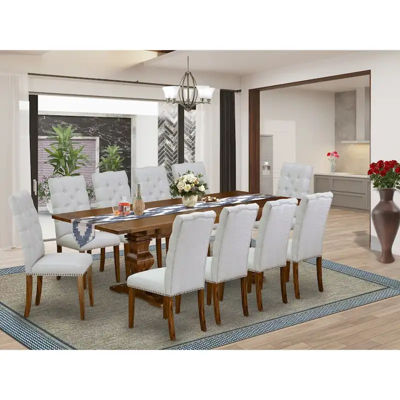 East West Furniture 11 Piece Kitchen Table Set- a Dining Table and 10 Linen Fabric Parson Chairs(Finish Options)
