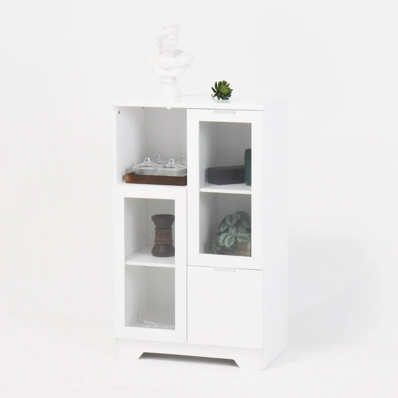 White / Blue / Black / Green Floor Cabinet with 2 Glass Doors & Adjustable Shelves