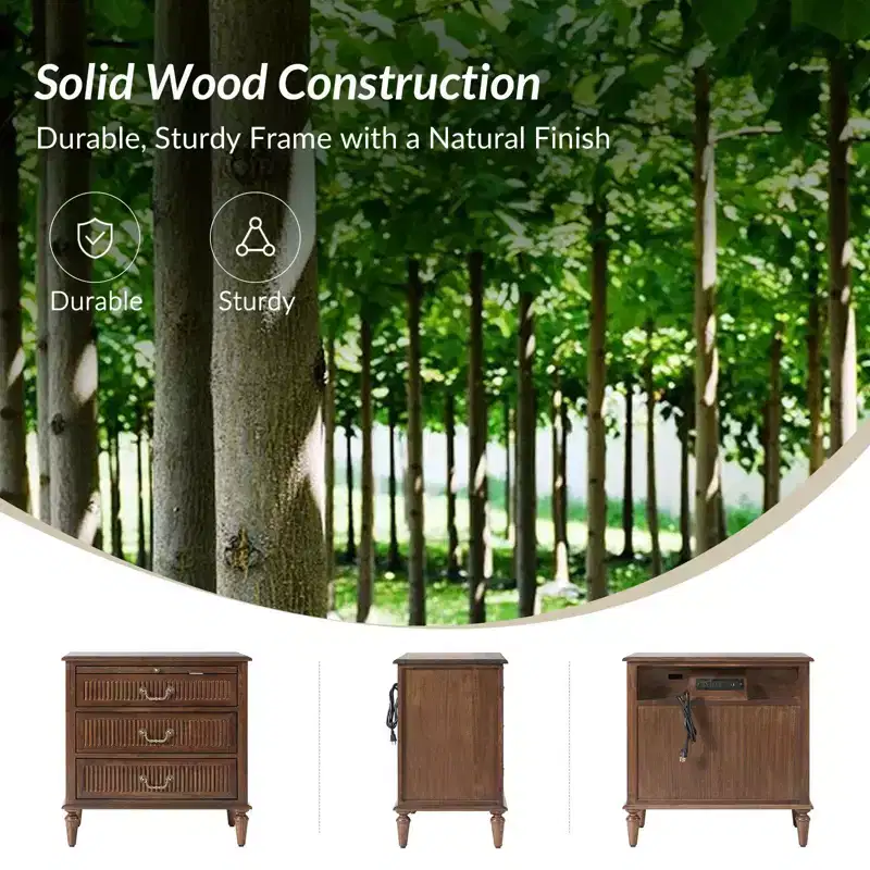 Herlinda 3-Drawer end table with Built-In Outlet Set of 2|ARTFUL LIVING DESIGNS