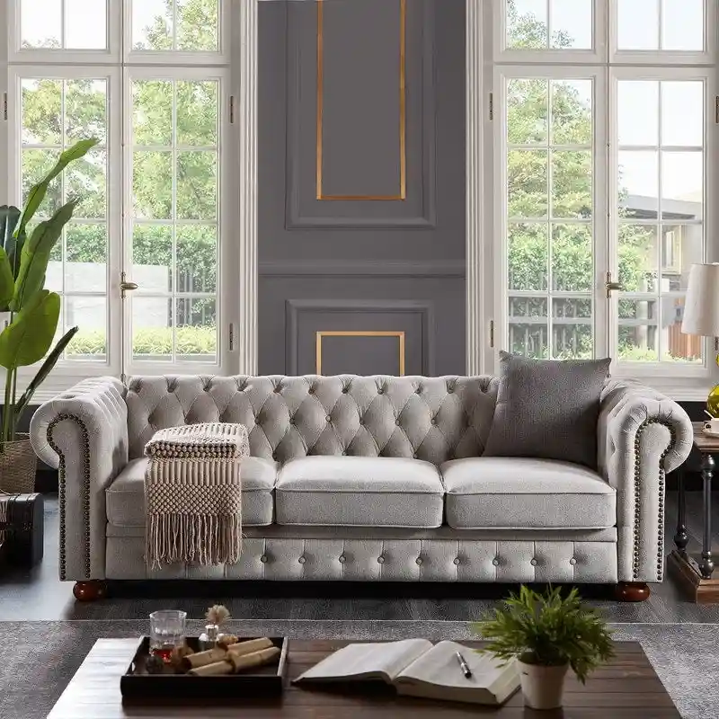 Chesterfield Sofa in Linen Fabric