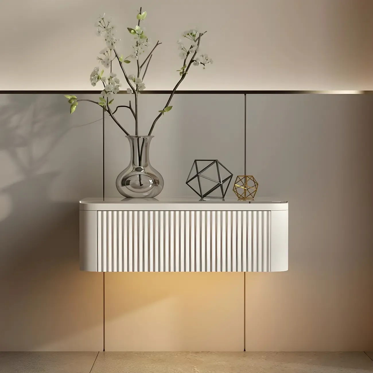 Modern Grey Wood Floating Nightstand with Glass Top