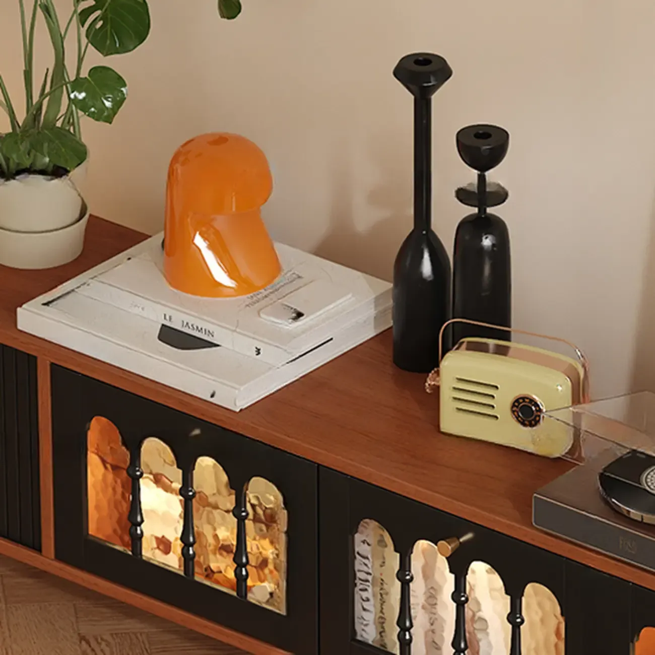 Warm Shaker Wood TV Stand with Cable Management & Light & 4-Cabinet/5 Cabinets/6 Cabinets