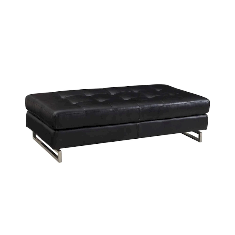 HomeRoots 63 Black Tufted Faux Leather and Silver Ottoman