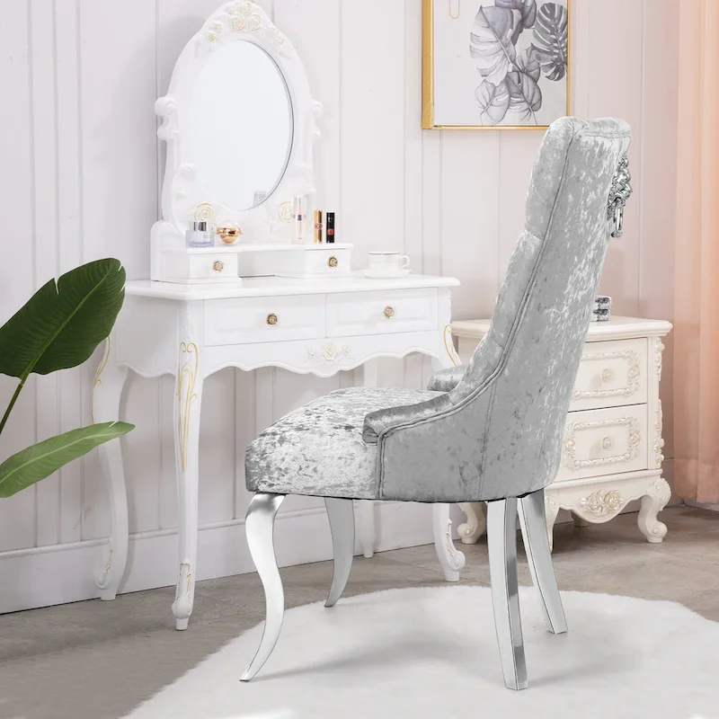 Ice Velvet Button Tufted Dining Chair High Wingback