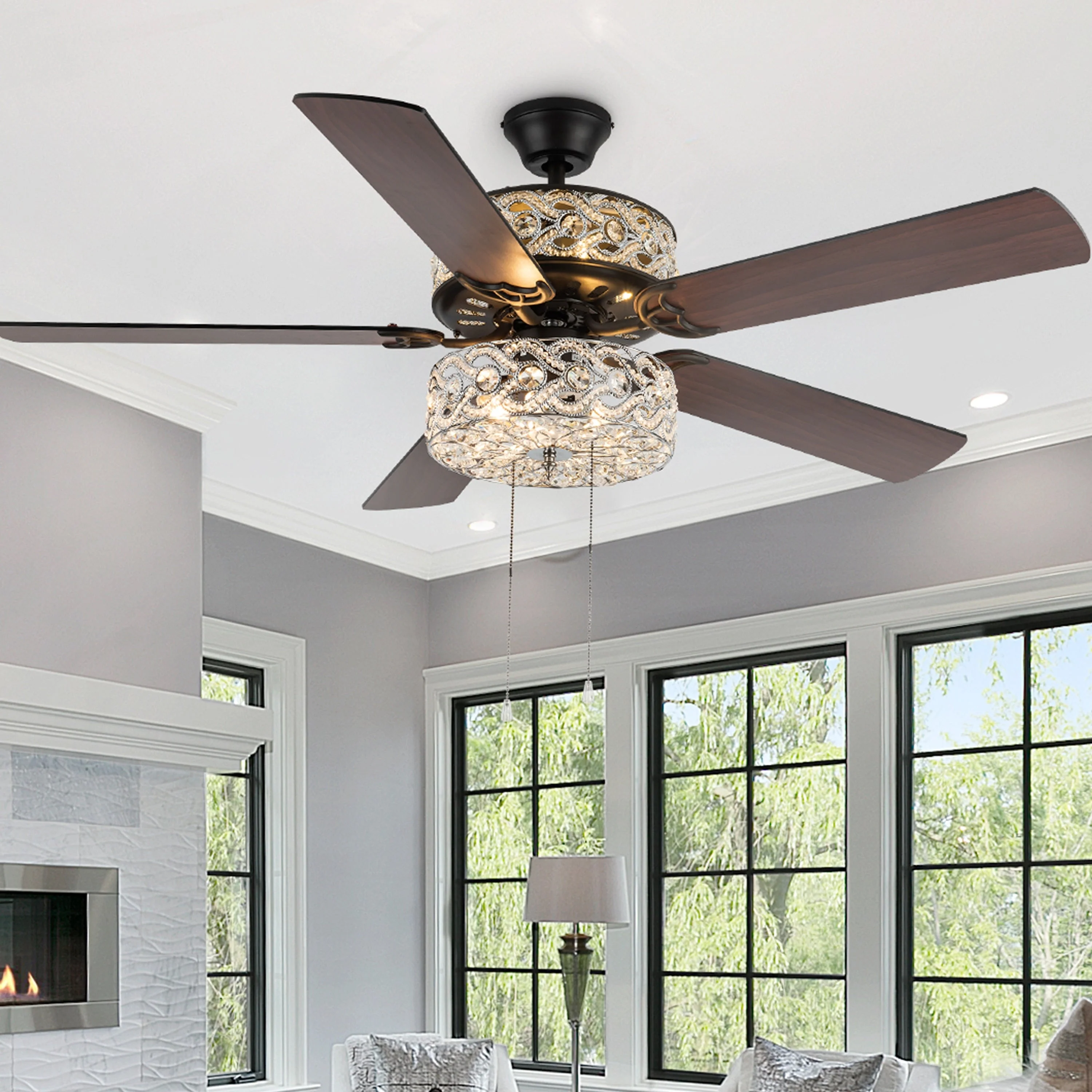 River of Goods Olivia Oil Rubbed Bronze Finish/ Crystal 52-inch LED Ceiling Fan - 52L x 52W x 18.25H - 52L x 52W x 18.25H