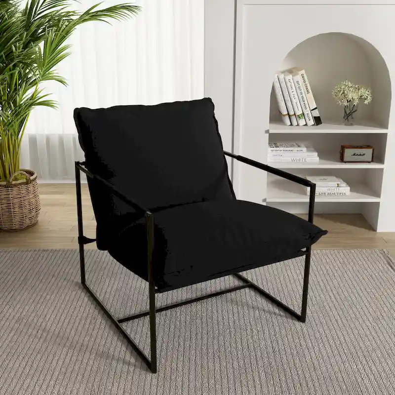 Metal Framed Accent Chair Sling Armchair with Bag Cushion