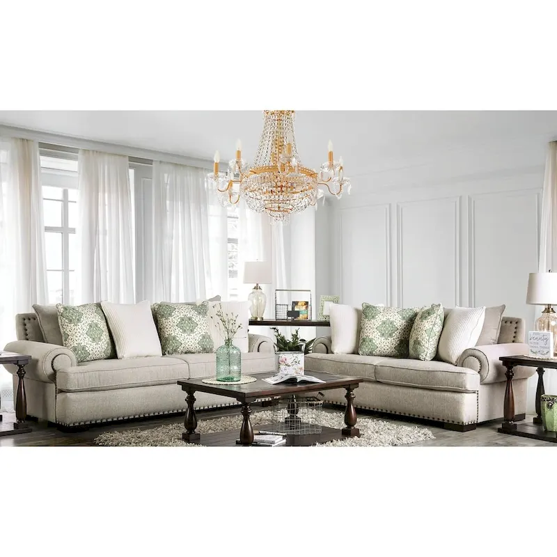 Furniture of America Jula Traditional Linen 2-piece Sofa Set