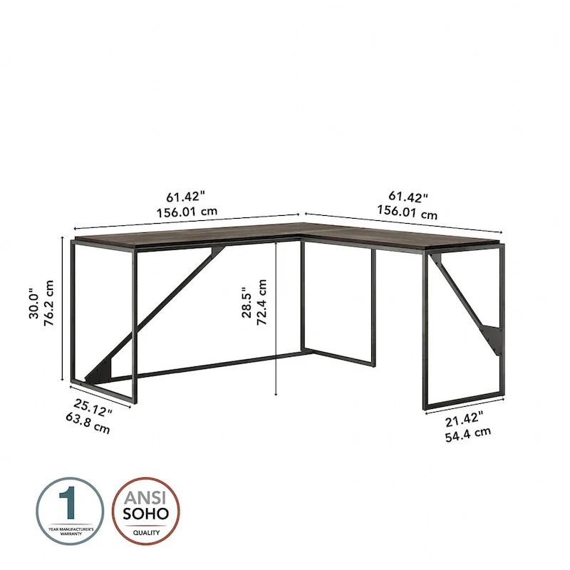 62W L Shaped Industrial Office Desk