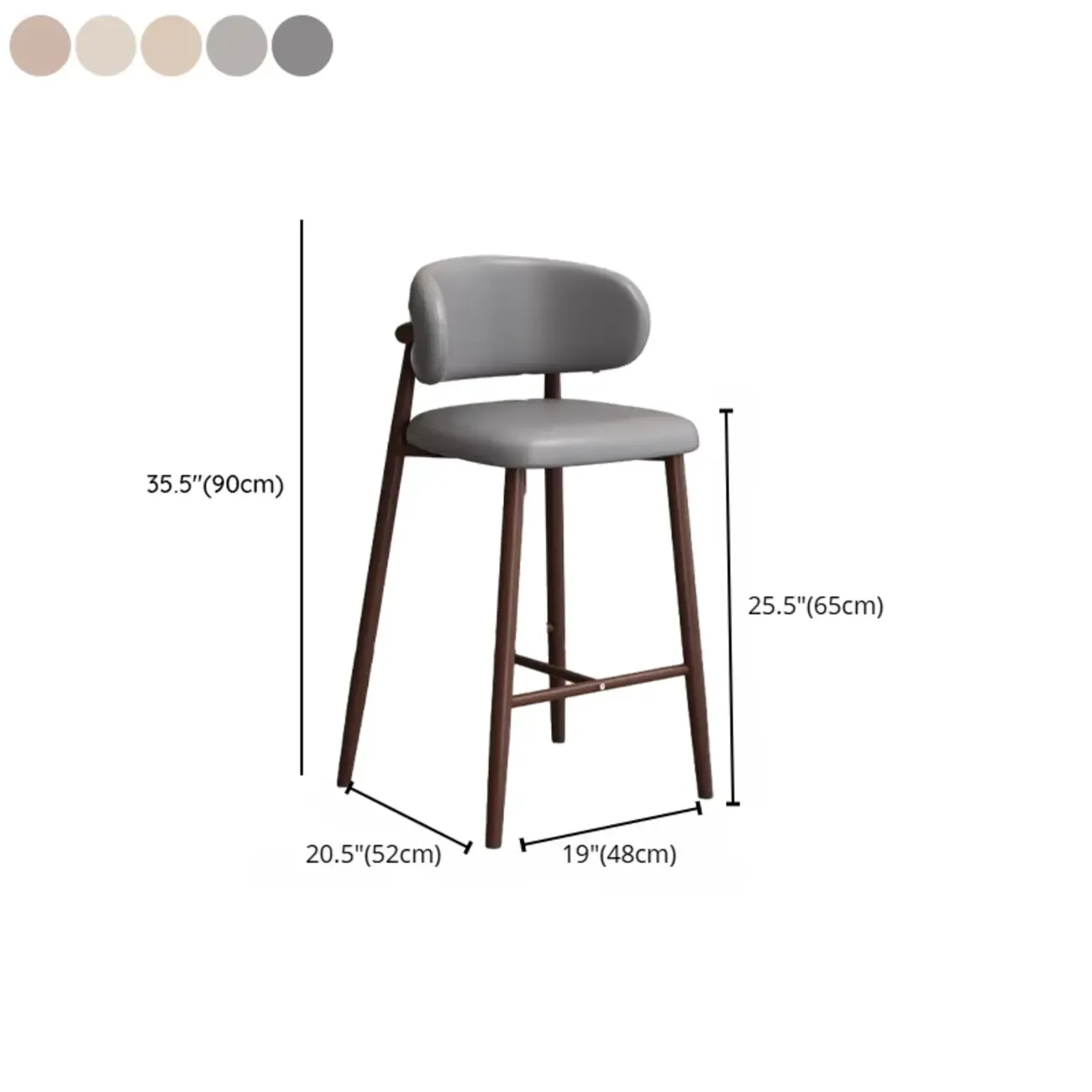 Modern Off-White Leather Curved Back Counter Bar Stools