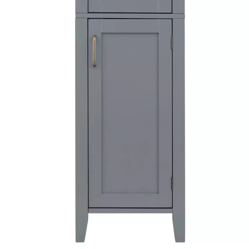Mercer Mid Century Modern Wooden Linen Tower Cabinet Gray - Elegant Home Fashions