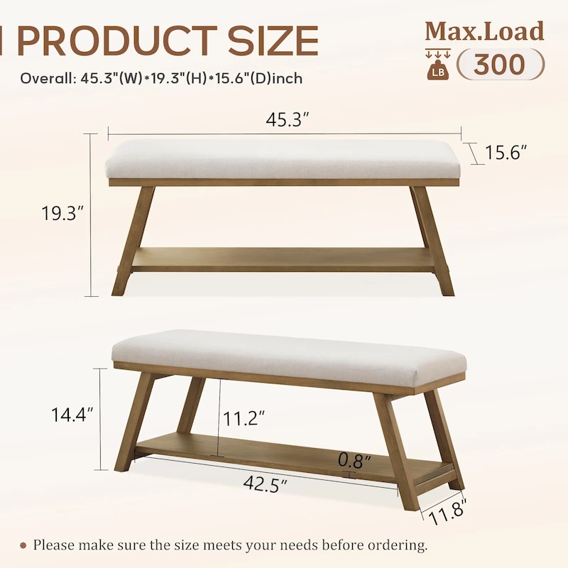 Solid Wood Shoe Bench with Cushion Entryway Shoe Bench