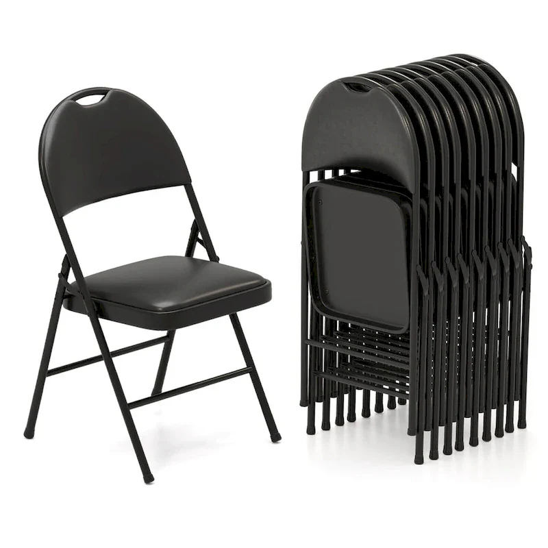 Black Folding Padded Chairs - Metal Frame Set
