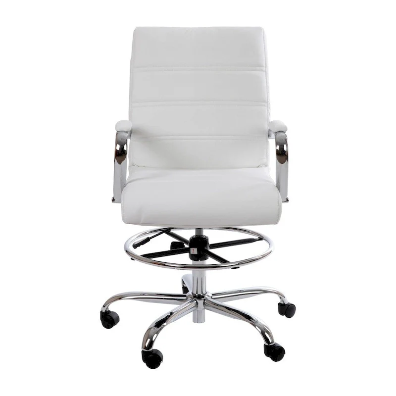 Mid-Back LeatherSoft Drafting Chair with Adjustable Foot Ring and Chrome Base