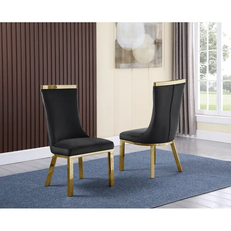 Newport Furnishings Gold Stainless Steel Dining Chairs - Velvet & Faux Leather (Set of 2)
