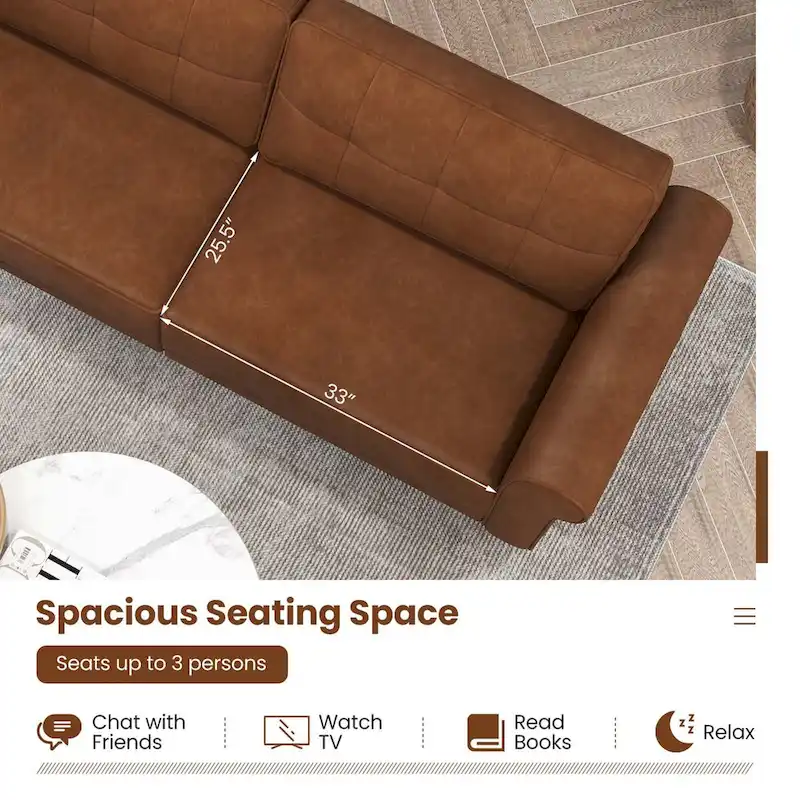 Costway Modern Sofa Couch PU Leather 81.5 3-Seater with 2 Back - See Details