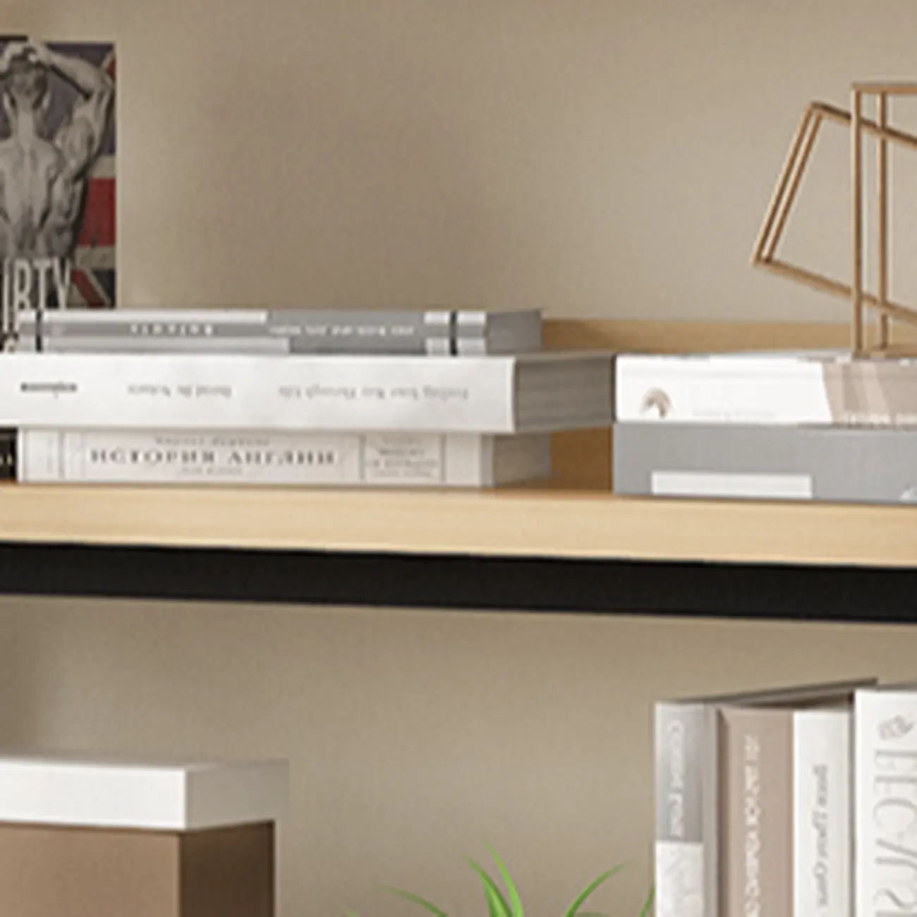 Freestanding Simple Multi-Layer Wood Bookshelf in Steel Frame