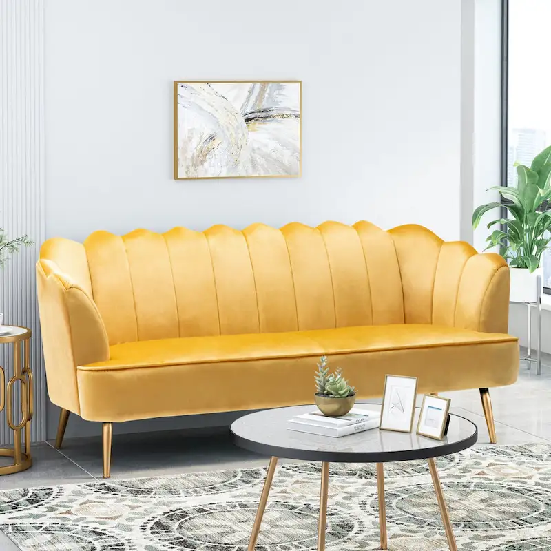 Reitz Glam Velvet Shell 3 Seater Sofa by Christopher Knight Home - 76.25 L x 29.25 W x 33.50 H