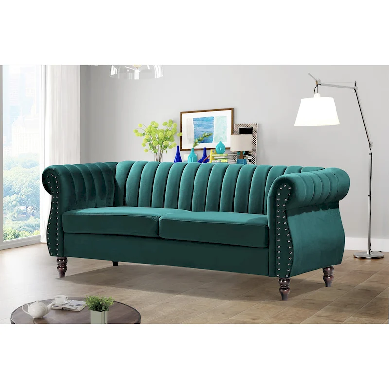 Charlot Velvet Chesterfield Rolled Arm Sofa