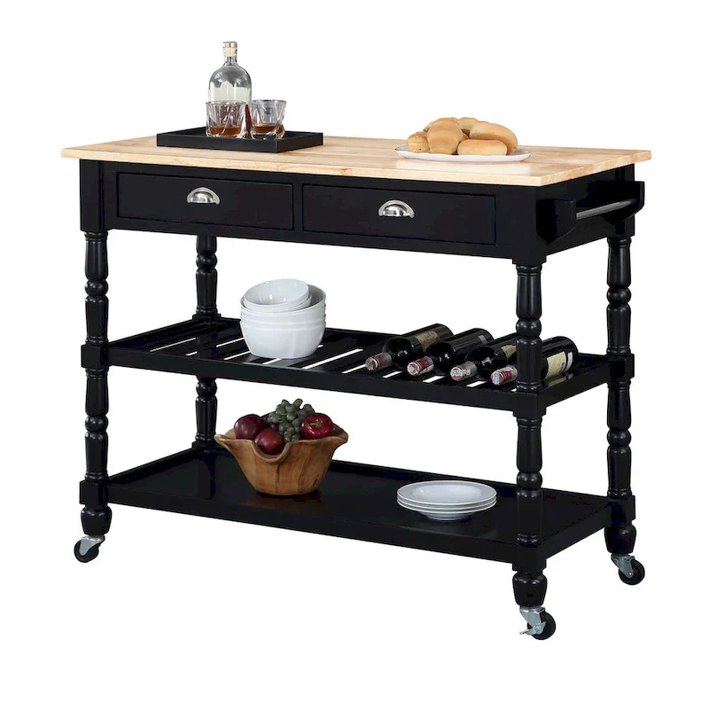 Convenience Concepts French Country 3 Tier Butcher Block Kitchen Cart with Drawers