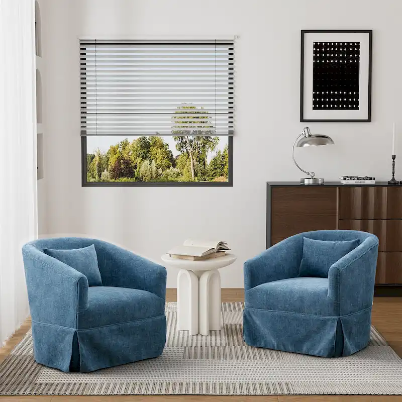 Ouyessir Set of 2 Swivel Barrel Chair 360 Degree Upholstered Accent Chair Fabric Armchair