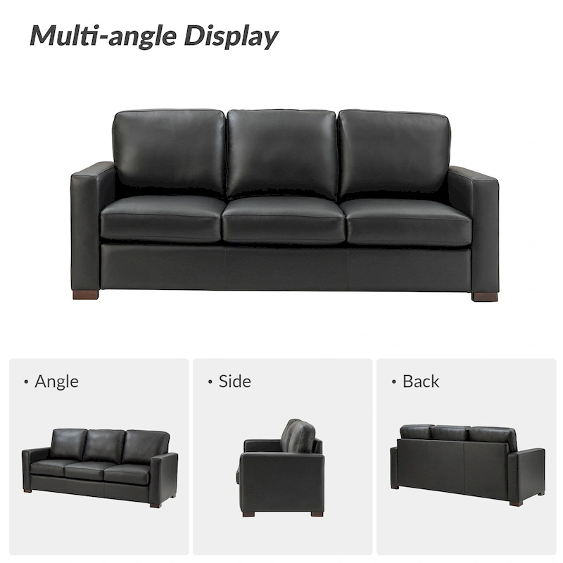 Ernando 83.46 Wide Genuine Leather Sofa with Squared Arms and Pillows