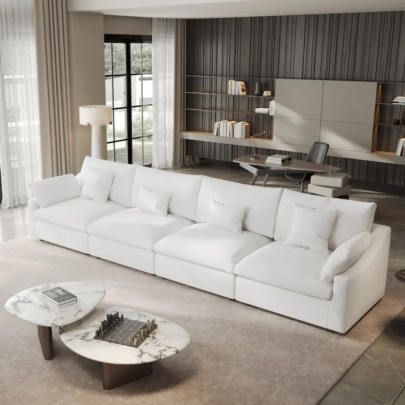Classic Modern Linen Sectional Modular Sofa 4-Seater Down Filled Cloud Couch with Cushions
