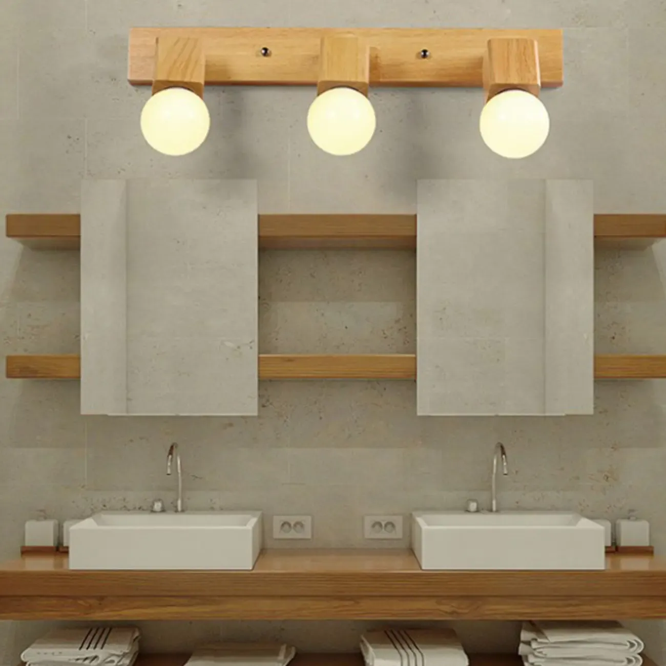 Modern Wooden Multi-Light Bathroom Vanity Light with Hardwired