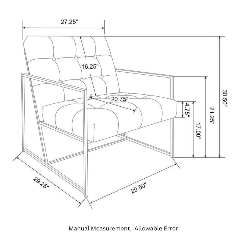 Glitzhome 29.50W Mid-Century PU Leather Tufted Accent Chair - 29.5W x 30.5H x 29.25D