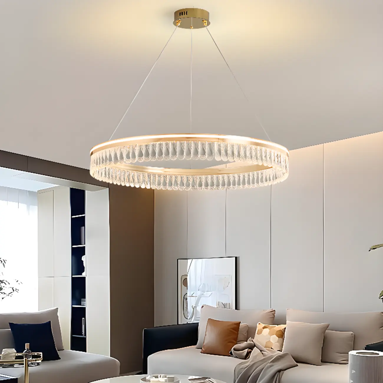 Dimmable Circle Gold Crystal Modern LED Chandeliers
