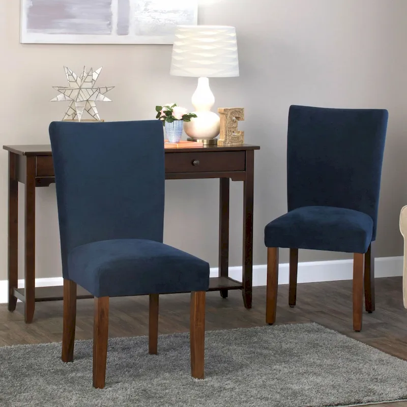 HomePop Classic Velvet Parsons Dining Chair - Dark Navy Blue Velvet (Set of 2)