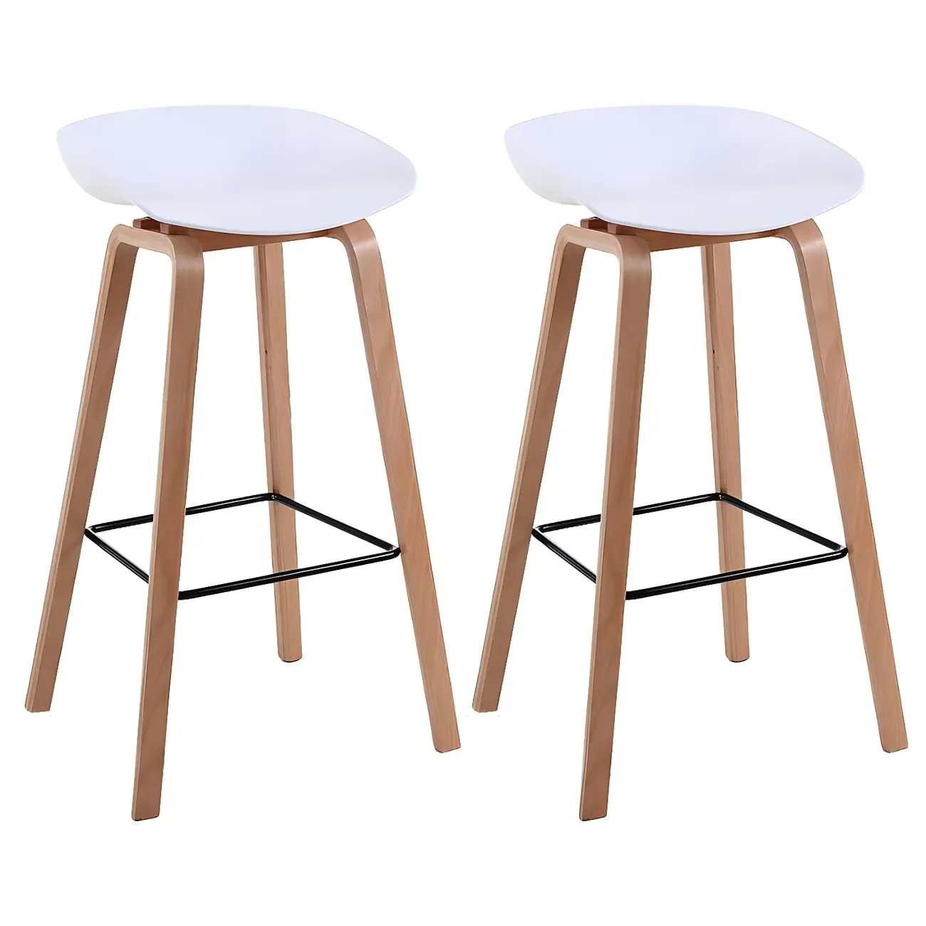 Mid-Century Modern Plastic Bar Stool with Wood Legs