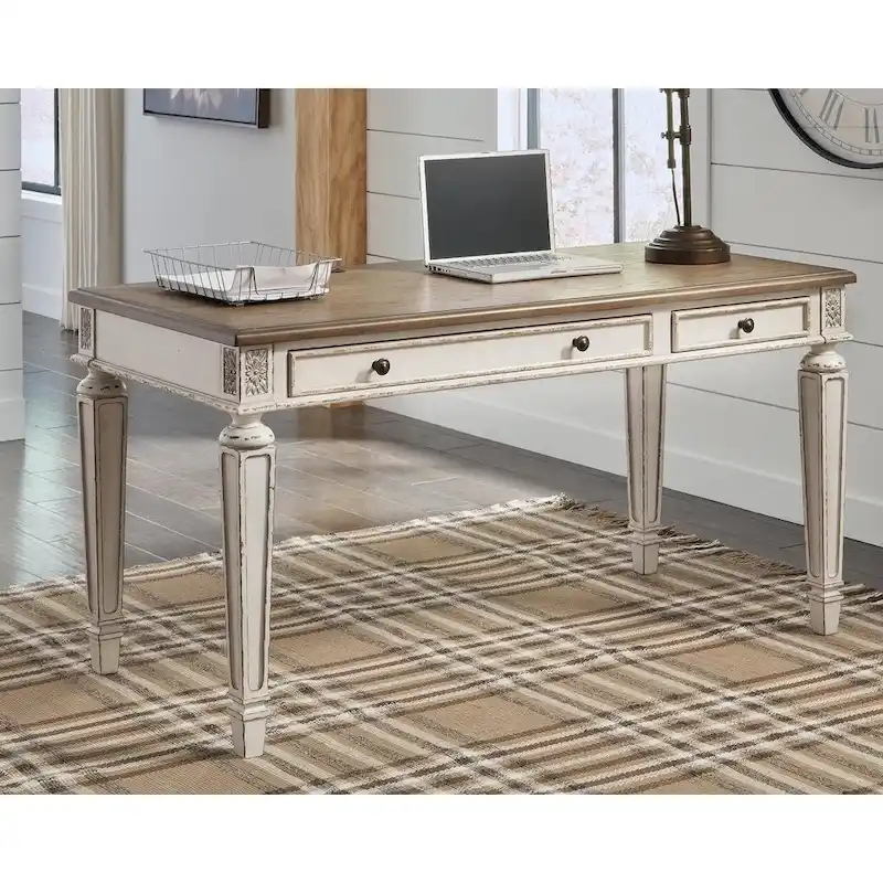 Lvory and Brown Wood Office Desk