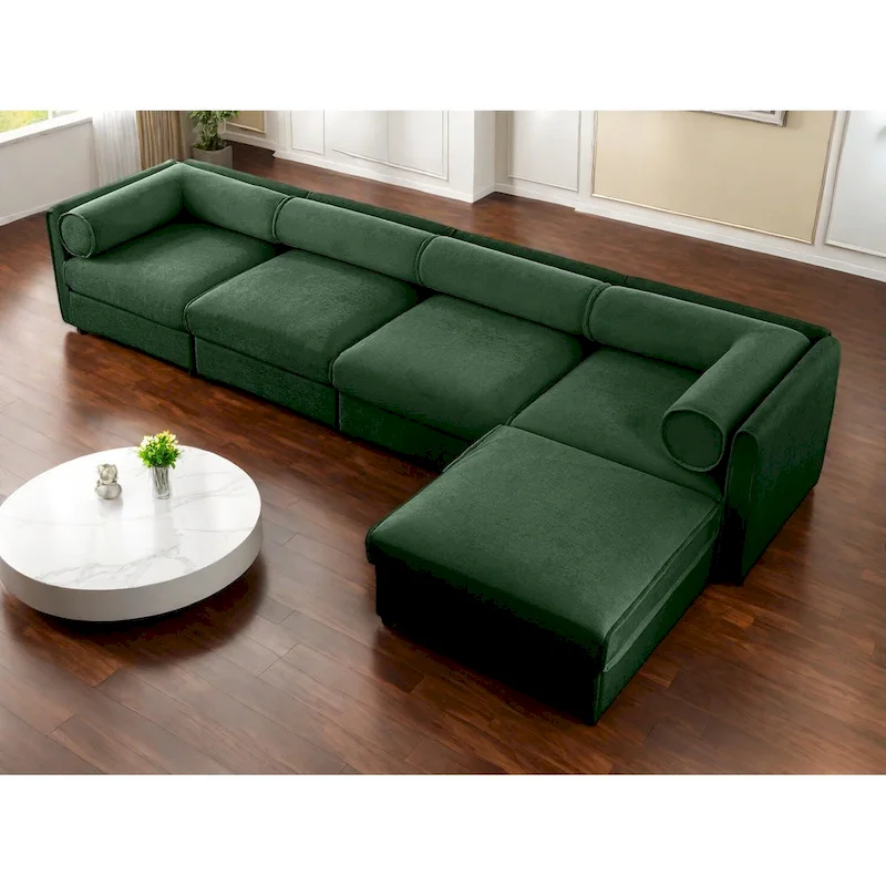 142.5  Chenille Upholstered L-Shaped Modular Sectional Sofa with Storage Seat, DIY Combination