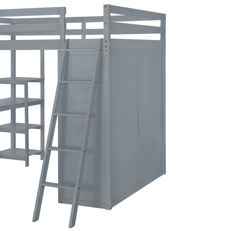 Merax Loft Bed with Wardrobe and Desk and Shelves