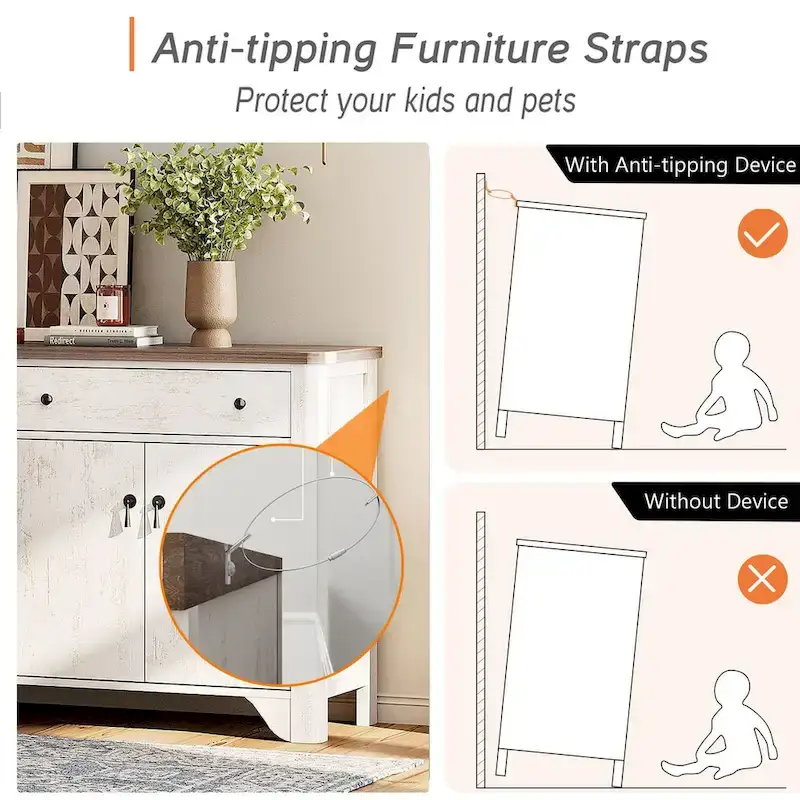 WAMPAT Farmhouse 3PCS Bedroom Set, 59 W Large Sideboard Buffet Cabinet,and Wood Nightstands Set of 2 with Charging Station