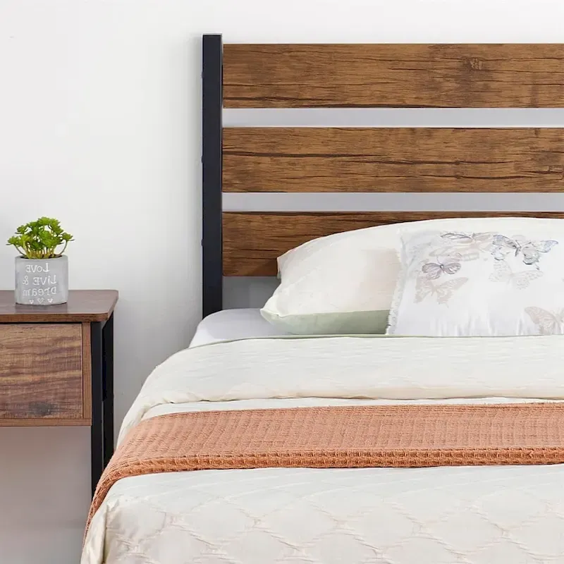 Bed Frame with Wood Headboard, Noise-Free