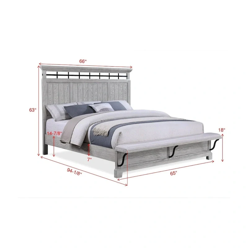 Debra 6 Piece Gray Panel Bench Footboard Bedroom Set